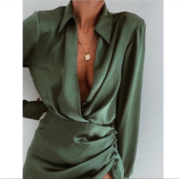 satin shirt dress zara Zara Satin Effect Draped Shirt Dress 4437/098